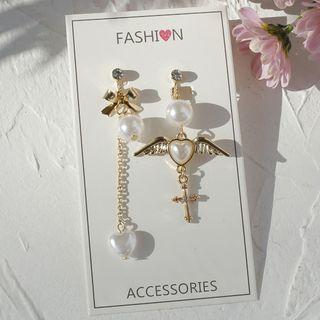Angel Wings Heart Drop Non-matching Earring