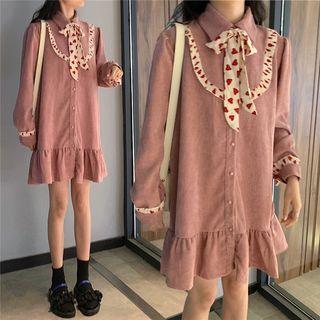 Long-sleeve Corduroy Mini   Shirtdress