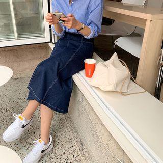 Unwashed Denim Maxi Skirt