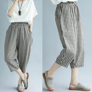 Check Crop Wide Leg Pants