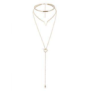 Geometric Pendant Layered Choker Necklace