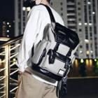 Faux Leather Panel Two Tone Backpack