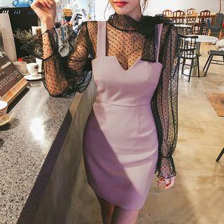 Notched-front Sleeveless Mini Sheath Dress