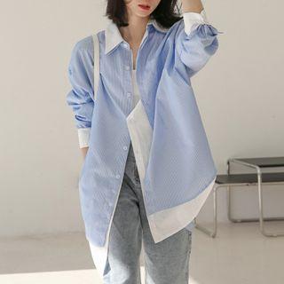 Mock Two-piece Striped Shirt Stripes - Blue - One Size
