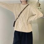 Cable-knit Crew-neck Sweater Almond - One Size