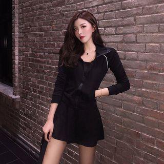Contrast Trim Hooded Zip Jacket / Skort / Camisole Top