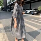 Plaid 3/4-sleeve Midi Dress As Shown In Figure - One Size