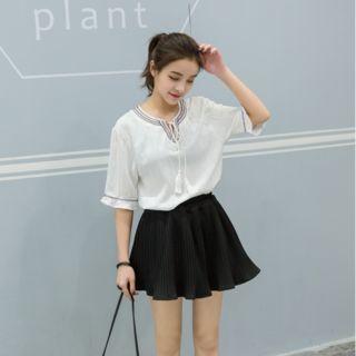 Embroidered Tassel Blouse