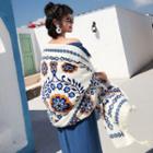Pattern Shawl White & Blue Flower - 180cm X 100cm