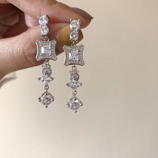 925 Sterling Silver Rhinestone Dangle Earring 1 Pair - E214 Earring - Platinum - One Size