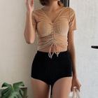 Drawstring Short-sleeve Tankini Top
