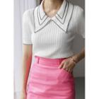 Collared Stitched Ribbed Knit Top