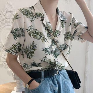 Leaf Print Short-sleeve Blazer