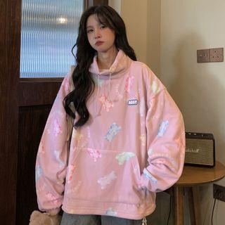 Mock-neck Bear Print Sweatshirt