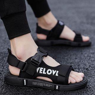 Lettering Ankle-strap Flat Sandals