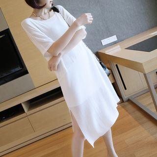 Side-slit Elbow-sleeve Midi Knitted Dress
