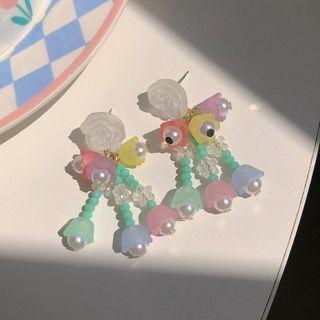 Flower Resin Fringed Earring 1 Pair - White - One Size