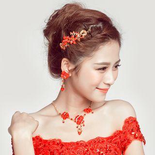 Bridal Set: Gemstone Headpiece + Clip-on Earrings + Necklace