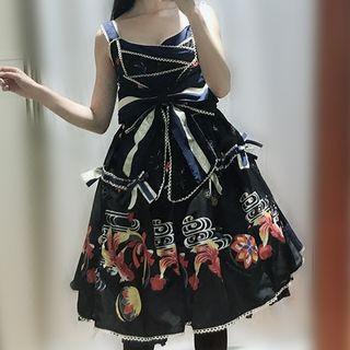 Printed Sleeveless Bow Accent Dress