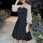3/4-sleeve Glitter Mesh A-line Mini Dress