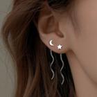 Moon & Star Asymmetrical Sterling Silver Dangle Earring 1 Pair - Asymmetric - Silver - One Size