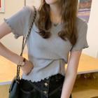 Plain Ruffle Trim Ribbed Slim Fit T-shirt