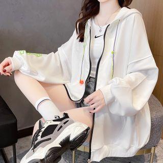 Long-sleeve Letter Print Zipped Hooded Jacket