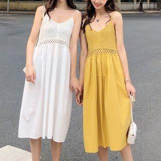 Spaghetti-strap Knit Panel Dress / Lace Jacket