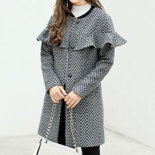 Chevron Ruffle Single-breasted Coat