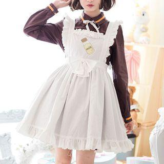 Striped A-line Polo Shirtdress / Printed Frill Trim Pinafore Dress