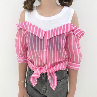 Elbow-sleeve Mock Two Piece Top