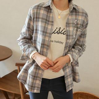 Letter-printed Plaid Cotton Shirt