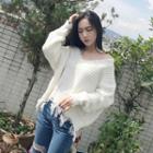 V-neck Fringed Hem Knit Top