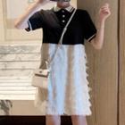 Short-sleeve Feather Accent Polo Shirt Dress