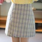 Checked Wrap-front Mini Skirt