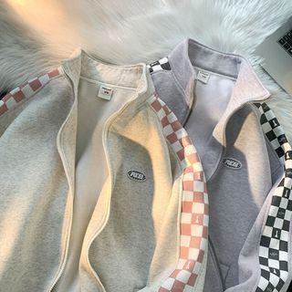 Checkerboard Trim Zip Jacket
