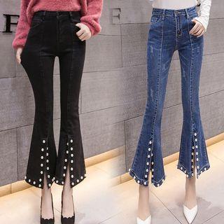 Faux Pearl Boot-cut Jeans