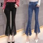 Faux Pearl Boot-cut Jeans