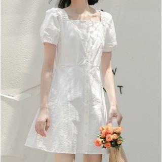 Short-sleeve Plain Square-neck Mini Dress