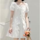 Short-sleeve Plain Square-neck Mini Dress
