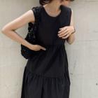 Sleeveless Plain Maxi A-line Dress Black - One Size