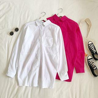Plain Open Back Long-sleeve Shirt