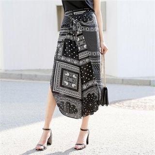 Tie-front Slit-side Patterned Pants