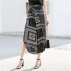 Tie-front Slit-side Patterned Pants