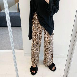 Band-waist Leopard Wide-leg Pants