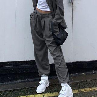 High-waist Pinstriped Wide-leg Dress Pants