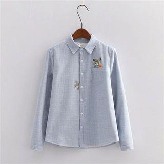 Fleece-lined Embroidery Pinstripe Shirt