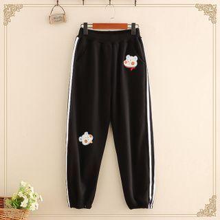Fleece-lined Bear Embroidered Harem Pants