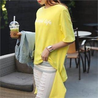 Short-sleeve Cutout-hem T-shirt