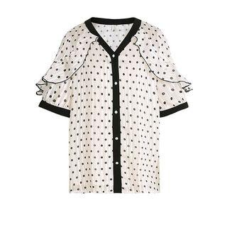 Ruffle Contrast Trim Polka Dot Shirt